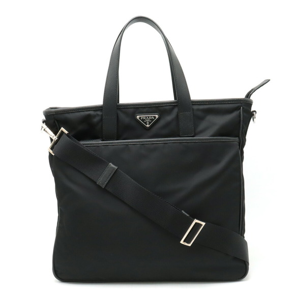 Prada Bag Leather Nero Nylon Tote Black 2WAY - Picture 2 of 9